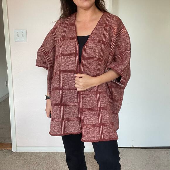 Rust Textured Knit Windowpane Open Cardigan Boho Cozy Layering - Picture 1 of 9
